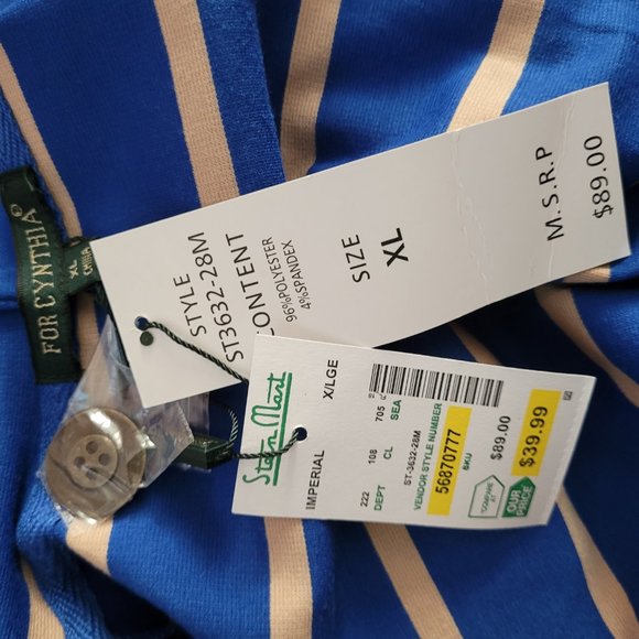 For Cynthia Blue and Tan Stripe Hooded High Low Jacket. Size XL - Picture 11 of 12